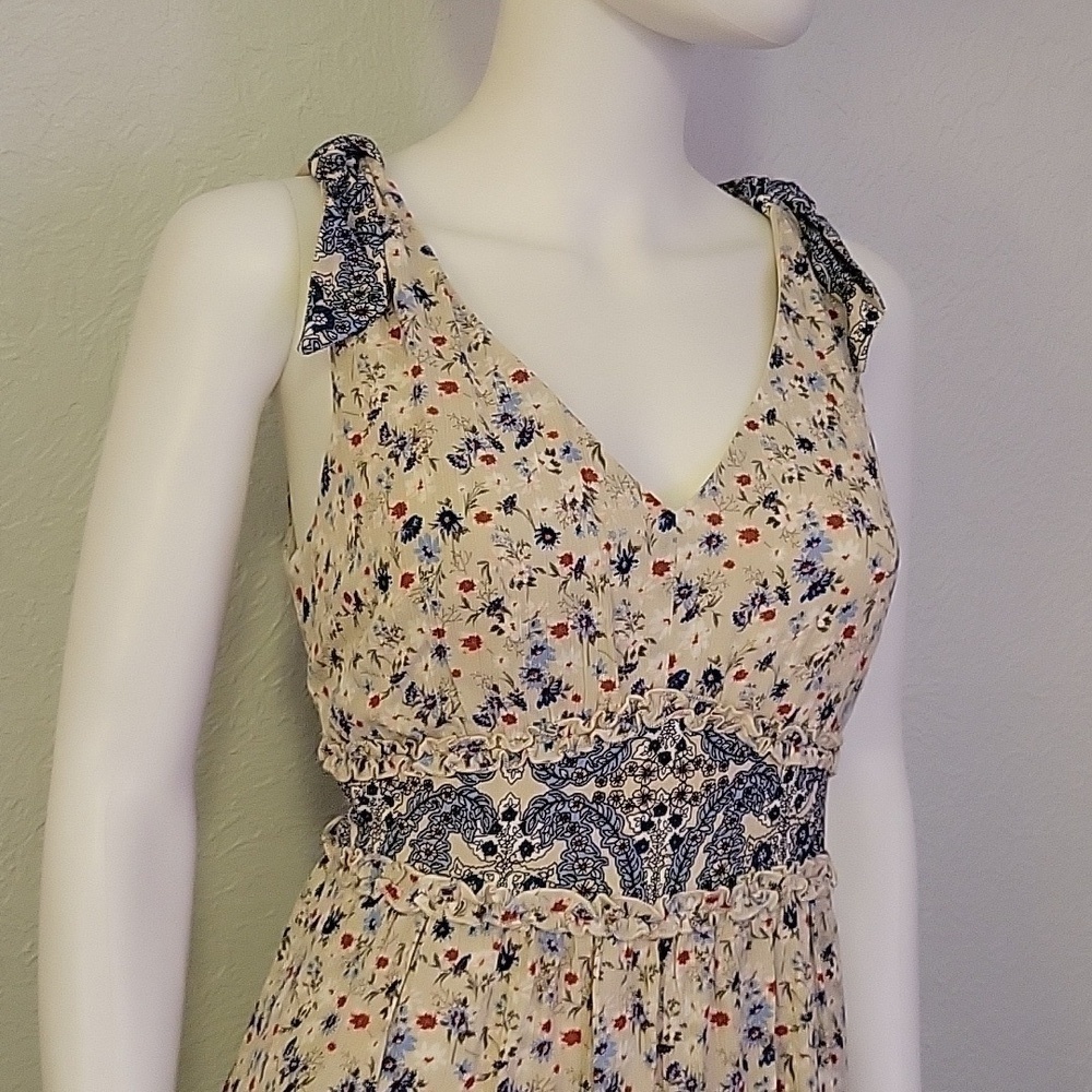 Vtg CATO Coquette Ditsy Floral V-Neck Bow Strap Boho Fairycore Dress - Picture 4 of 10